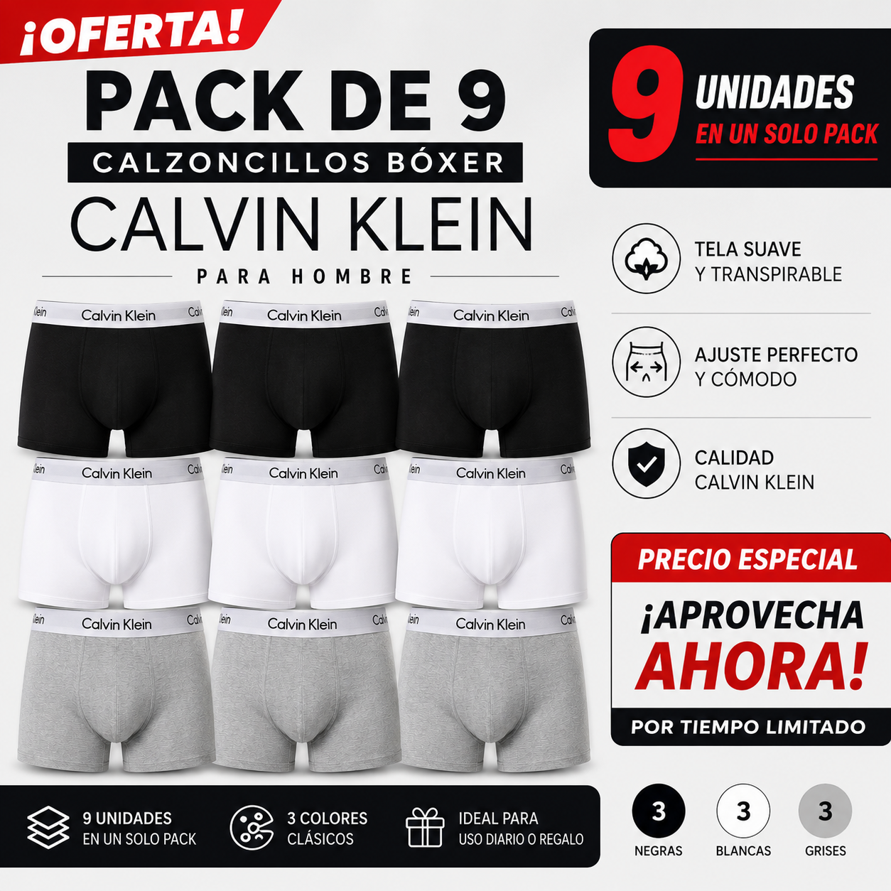 Kit Bóxer de Hombre de 9 - Calvin Klein